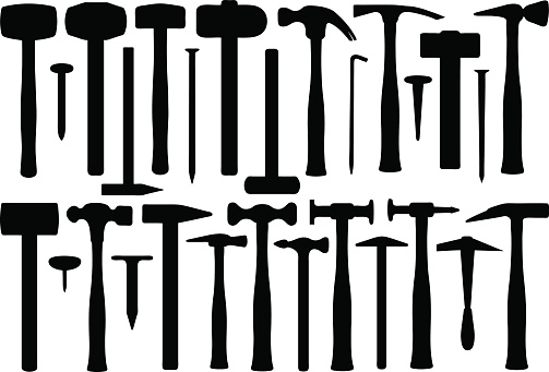 Set of different hammers isolated