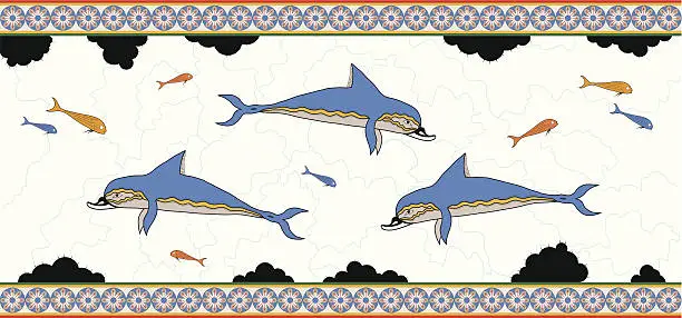 Vector illustration of Minoan Dolphin Fresco Illustration
