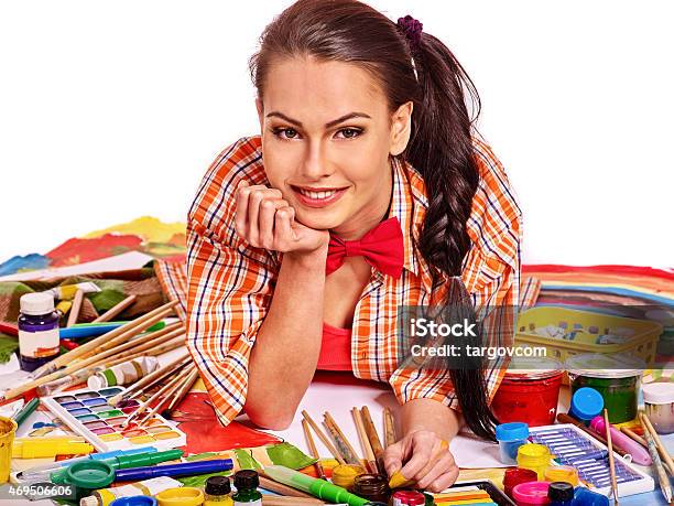 Artist Woman With Paint Palette Stock Photo - Download Image Now - 2015, Adult, Art