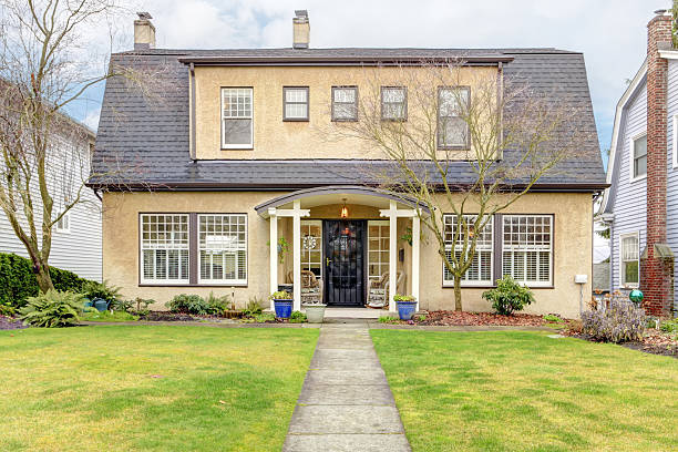 istock American small town cute house exterior. 469507205