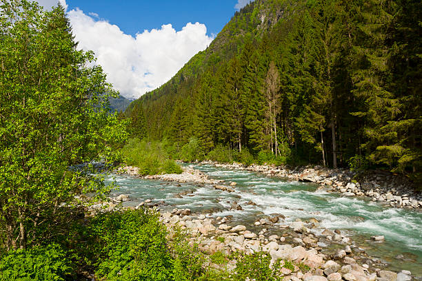 istock Landscape with mountains trees and a river in front 469507418