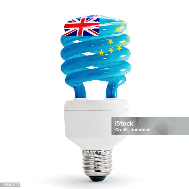 Flag Of Tuvalu On Bulb Stock Photo - Download Image Now - Blue, Cable, Colors