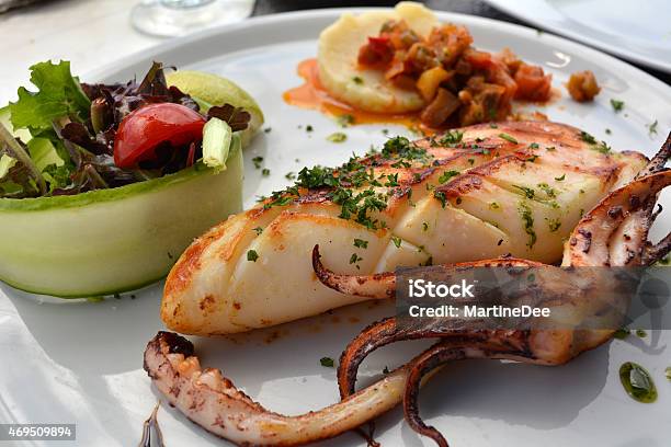 The Grilled Squid Dish Is Of The Mediterranean Cuisine Stock Photo - Download Image Now