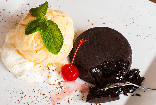 istock Chocolate fondant with vanilla ice cream and Cherry 469514253