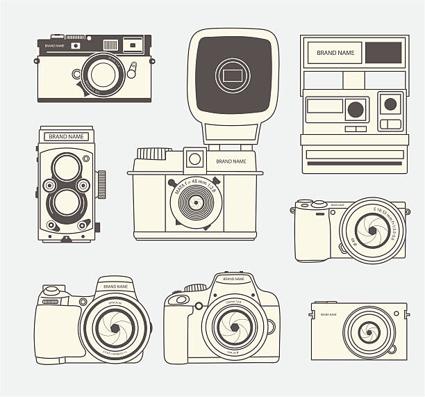 Set of Photo cameras vector art illustration