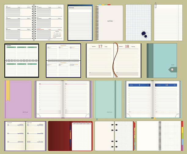 kolekcja wektor diarys i notebooków - today stationary personal organizer book stock illustrations