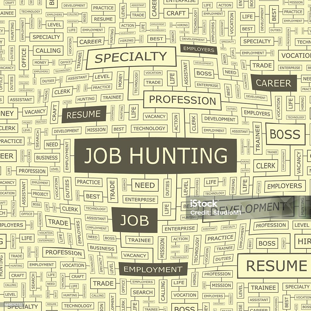 JOB HUNTING JOB HUNTING. Word cloud illustration. Tag cloud concept collage. Abstract stock vector