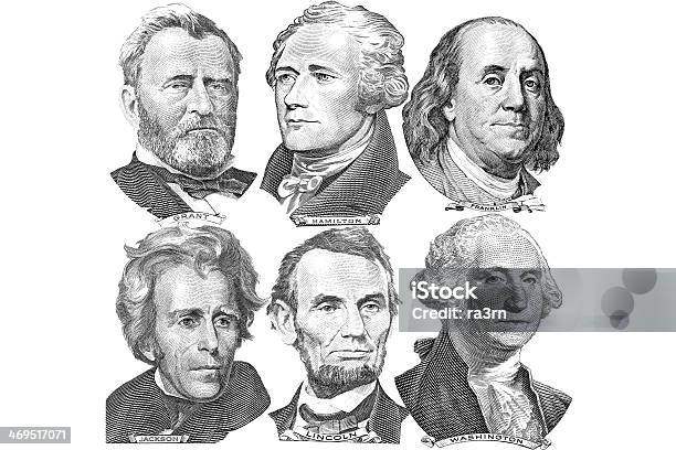 Six Presidents With Dollar Bills Stock Illustration - Download Image Now - President, Currency, Benjamin Franklin
