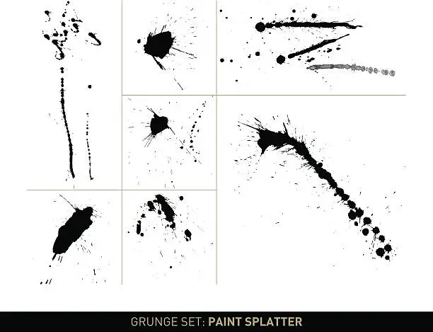 Vector illustration of Grunge set: Paint splatter in b/w