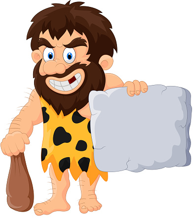 Vector illustration of Caveman cartoon with stone tablet 
