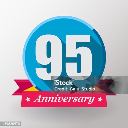 istock 95 Anniversary  label with ribbon. Flat design. 469520970