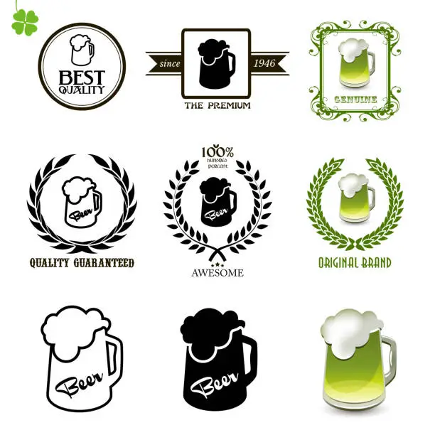 Vector illustration of Beer set of vintage labels, icons and logos
