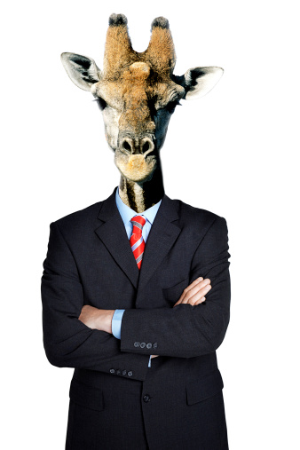 Business man dressed as giraffe