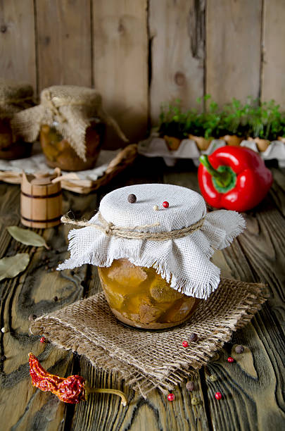 istock Canned meat in a glass jar 469525958