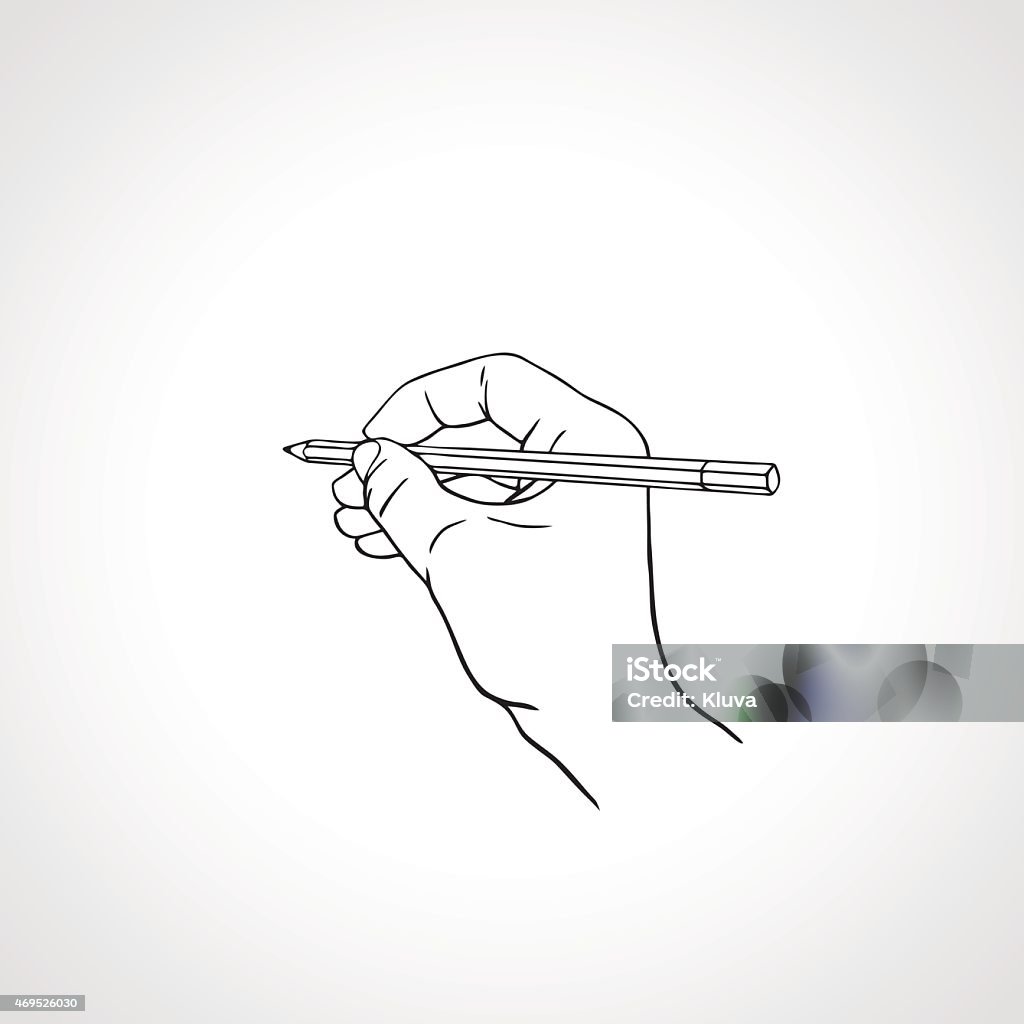 Outline hand writing with a pencil. Vector illustration Vector illustration of a hand is writing with a pencil. Handwriting with a pencil, vector outline Pen stock vector