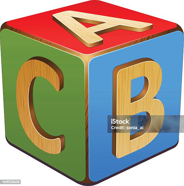 Wooden Cube With Blue Red And Green A B C Stock Illustration - Download Image Now - Toy Block, Block Shape, Wood - Material