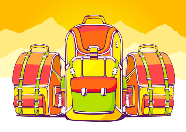 istock Vector illustration of fashion backpacks on yellow summer 469526922