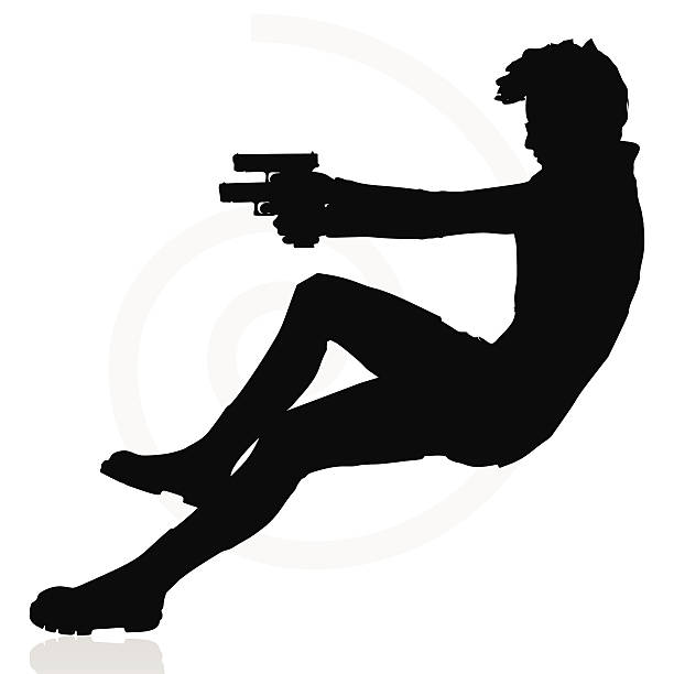 ilustraciones, imágenes clip art, dibujos animados e iconos de stock de hombre con una pistola - shooting women gun shotgun