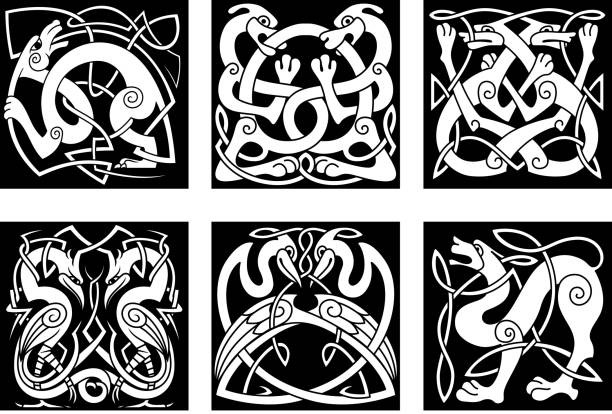 животных и птиц в кельтский стиль - celtic style celtic culture dog spirituality stock illustrations
