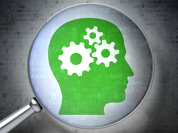 istock Head With Gears optical glass on digital background 469531429