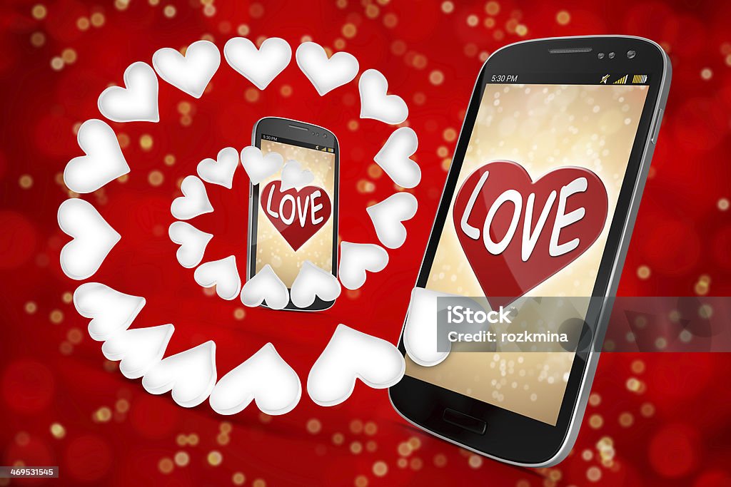 3 D смарт-телефон-любовь и сердца на Красный фон - Стоковые фото Без людей роялти-фри