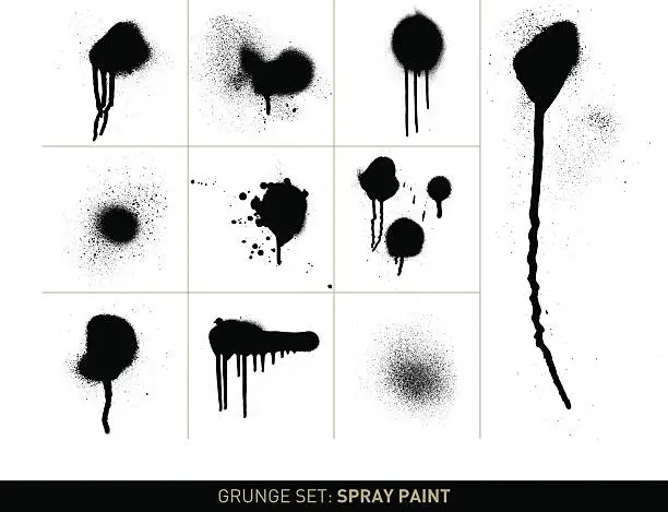 Vector illustration of Grunge set: Spray paint in b/w