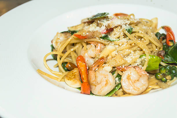 istock Spaghetti with Spicy Mixed Seafood thai style 469535142