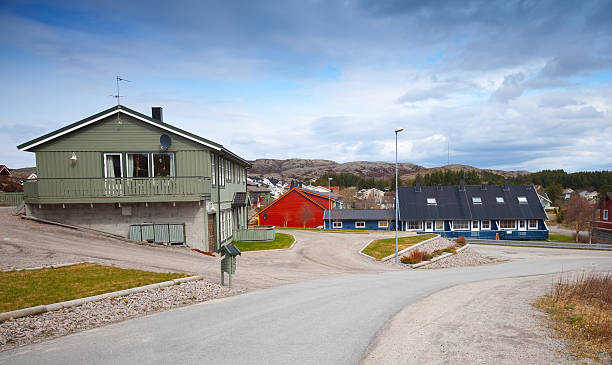 Quiet street in Norwegian countryside. Rorvik town