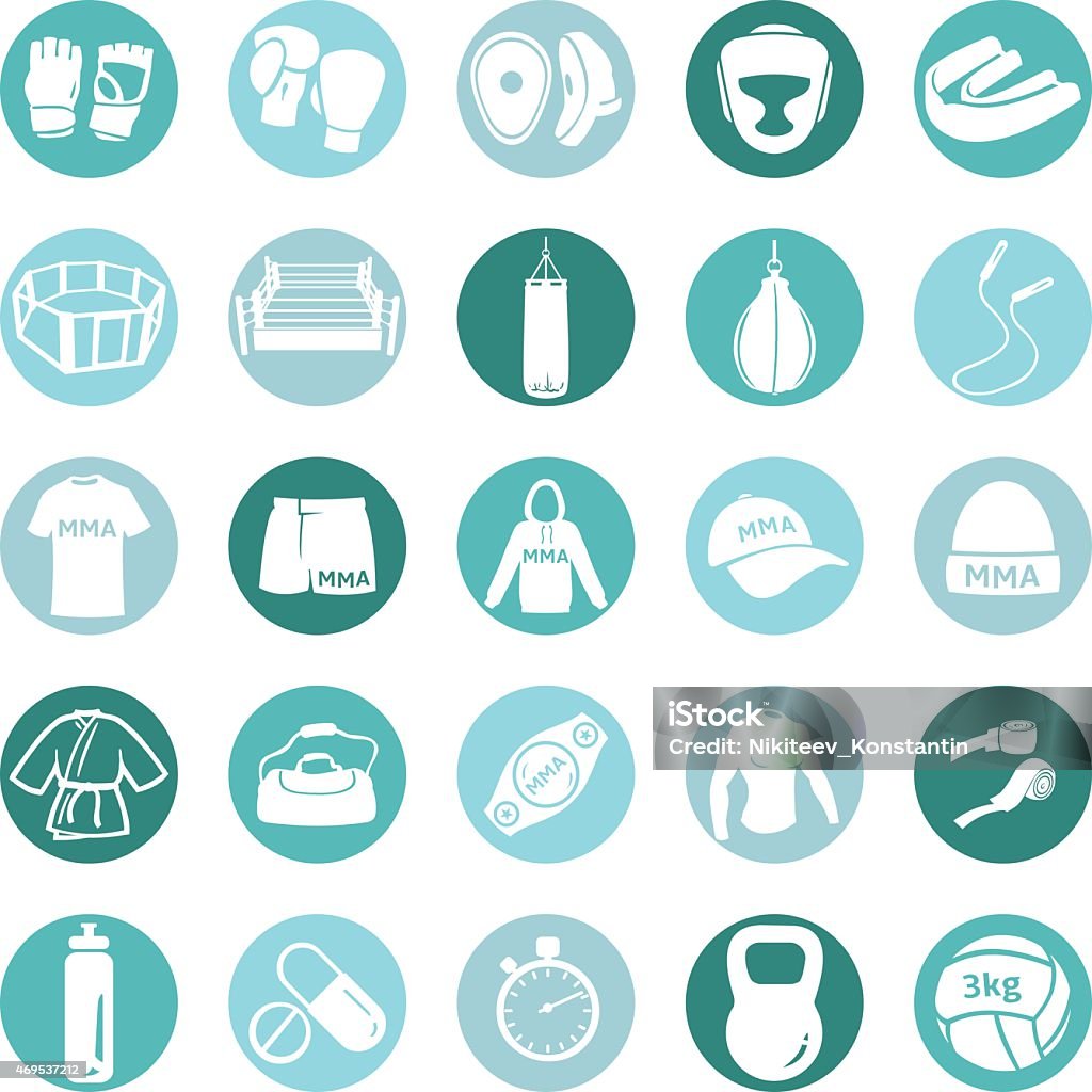 Vector Set of Mix Martial Arts Icons Vector Set of Mix Martial Arts Icons. MMA Icons.  Boxing, Kick Boxing, Thai Boxing, Wrestling, Grappling, gym. Fighting, Training and Competition. 2015 stock vector