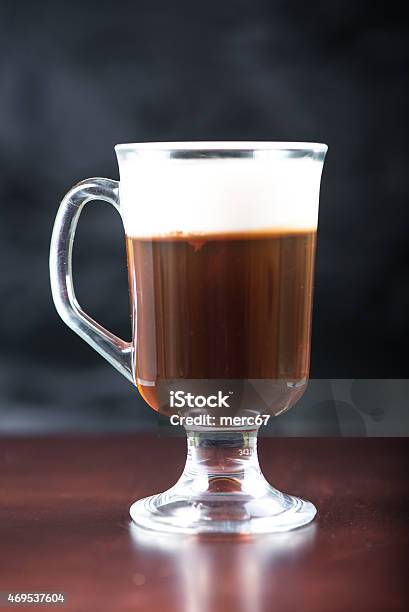 Traditional Strong Irish Coffee On Wooden Bar Stock Photo - Download Image Now - Drinking Glass, Irish Coffee, 2015