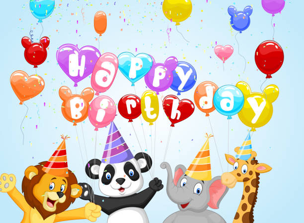 Birthday Cartoon Background Stock Illustration - Download Image Now - 2015,  Animal, Anniversary - iStock