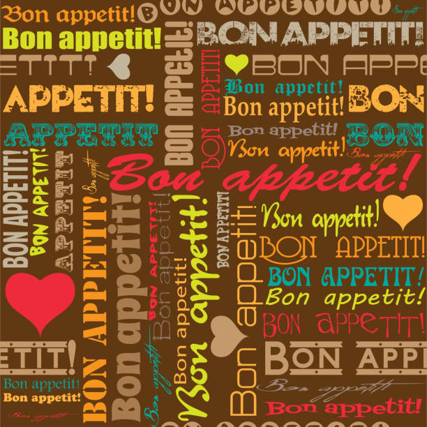 illustrazioni stock, clip art, cartoni animati e icone di tendenza di seamless "buon appetito!" motivo per l'arredamento e gli interni - bon appetite