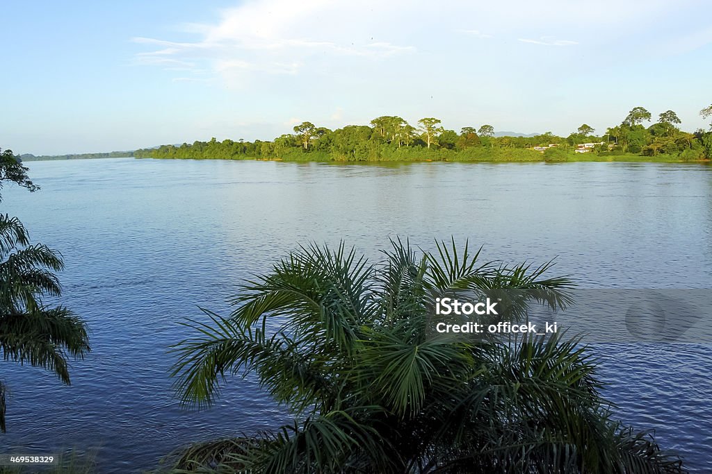 Panorama view of the Ogowe river and its banks Ogowe river is the principal river of Gabon in central Africa. Gabon Stock Photo