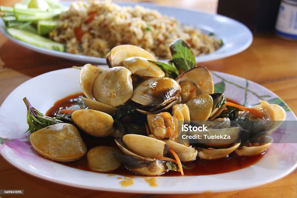 seafood Clams fried chili paste Thai food Animal Shell Stock Photo