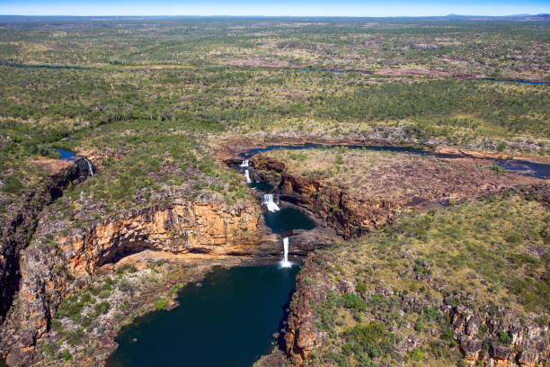Aerial view of Mitchell Falls Aerial view of Mitchell Falls in the outback Kimberley region of Western Australia. kimberley plain stock pictures, royalty-free photos & images
