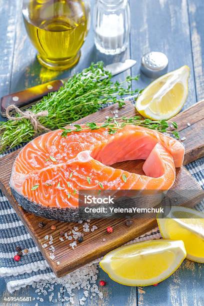 Raw Salmon Stock Photo - Download Image Now - Bright, Close-up, Commercial Kitchen