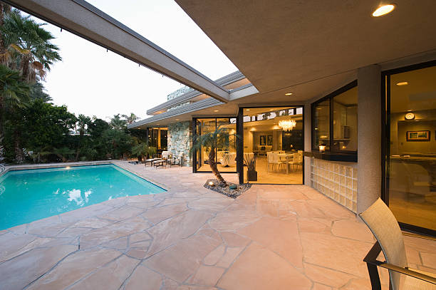 istock Pool And Modern Home Exterior 469546999