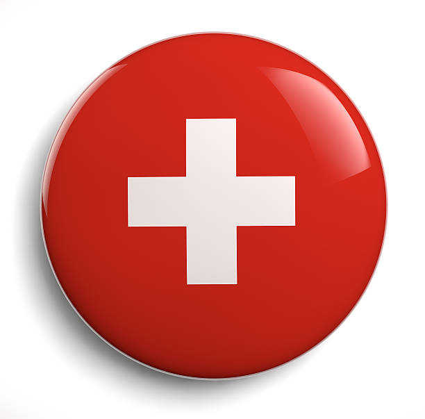istock Red Swiss Flag White Cross 469548257