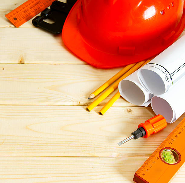 istock Repair work. Drawings for building, pencils, screw-driver and others 469548360