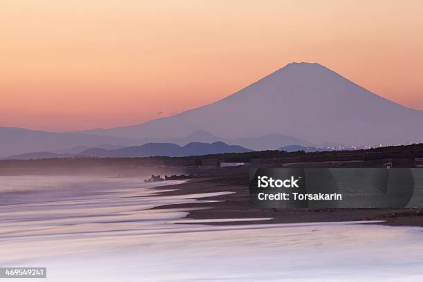 Mountain Fuji At Sunset Time From Sagami Bay Kamakura City Stock Photo - Download Image Now