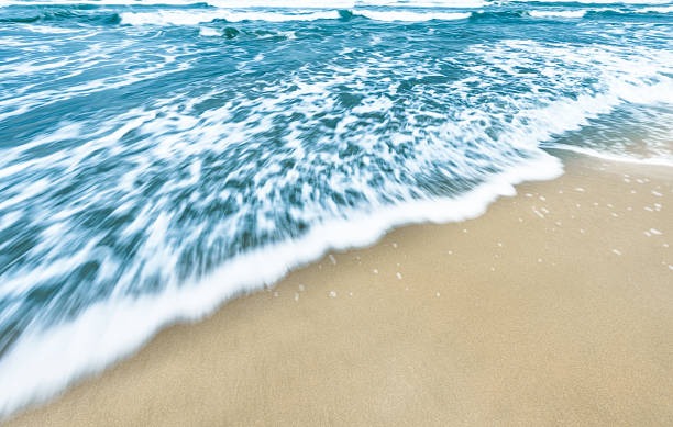 istock Blue ocean waves background with golden sand. 469549535