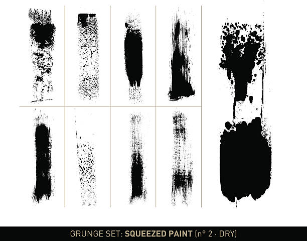 Grunge set: Dry squeezed paint in b/w Set with 9 different, vectorized lines of squeezed and dragged dry paint in black on white background. The grunge effect is based on real paste-like paint treated with a palette knife and a paint roller. Color can be easily changed. pasty texture stock illustrations