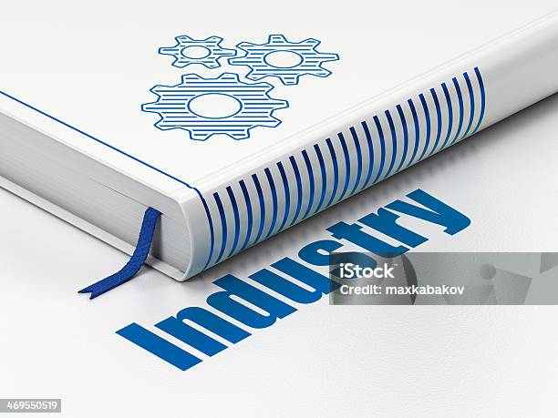 Finance Concept Book Gears Industry On White Background Stock Photo - Download Image Now