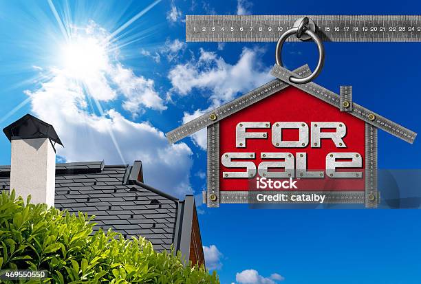 House For Sale Sign Metallic Meter Stock Photo - Download Image Now - 2015, Architecture, Authority