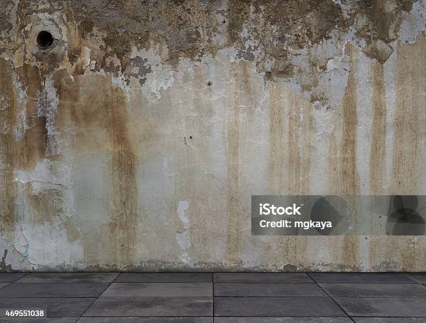 Mold On Damaged Wall With Sidewalk Stock Photo - Download Image Now - 2015, Architecture, Backgrounds