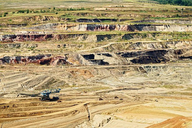 istock Bunk wall surface mine with exposed minerals and brown coal 469551292