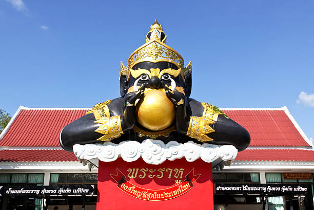 The moon in Rahoo mouth on white at Wat Saman, Chachoengsao, Thailand 