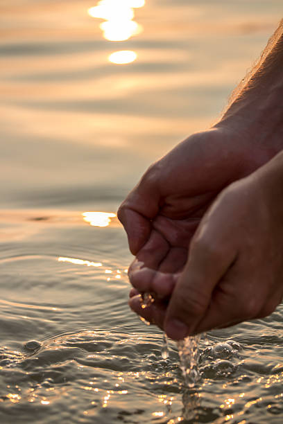 istock Hands cupped filling water at sunset 469551698