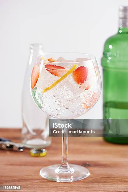 Strawberry Gintonic On Balon Glass Stock Photo - Download Image Now - Tonic Water, Alcohol - Drink, Cocktail
