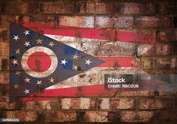 Flag Of Ohio On Rustic Brick Wall Stock Photo - Download Image Now - Ohio, 2015, American Culture